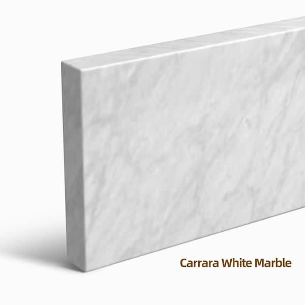 37 in. W Marble Vanity Backsplash for Countertop Threshold for Shower Curb Window Sill Door Transitions in Carrara White