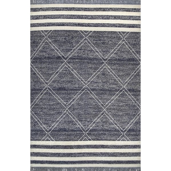 nuLOOM Roberge Coastal Diamond Striped Blue 6 ft. 7 in. x 6 ft. 7 in. Indoor Square Rug