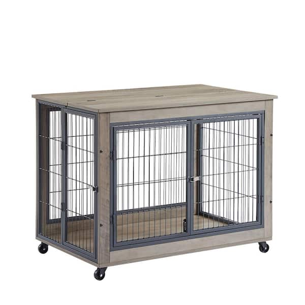 Foobrues Dog Crate Side Table on Wheels with Double Doors and Lift Top.