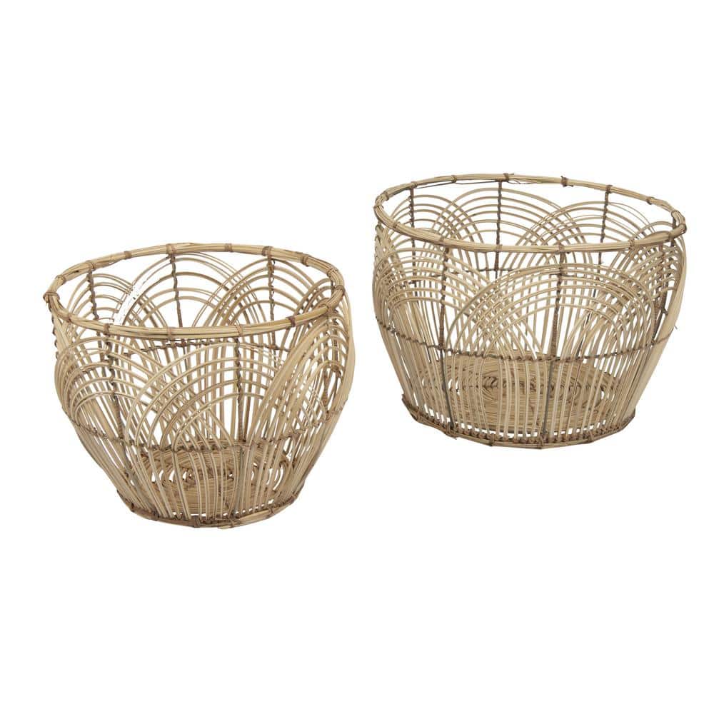 Boho Chic Round Rattan Storage Basket Duo