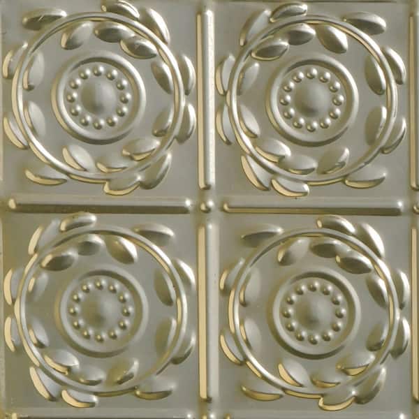 FROM PLAIN TO BEAUTIFUL IN HOURS Take Home Sample - Crowning Glory Gold Nugget 1 ft. x 1 ft. Decorative Tin Style Nail Up Ceiling Tile (1 sq. ft./case)
