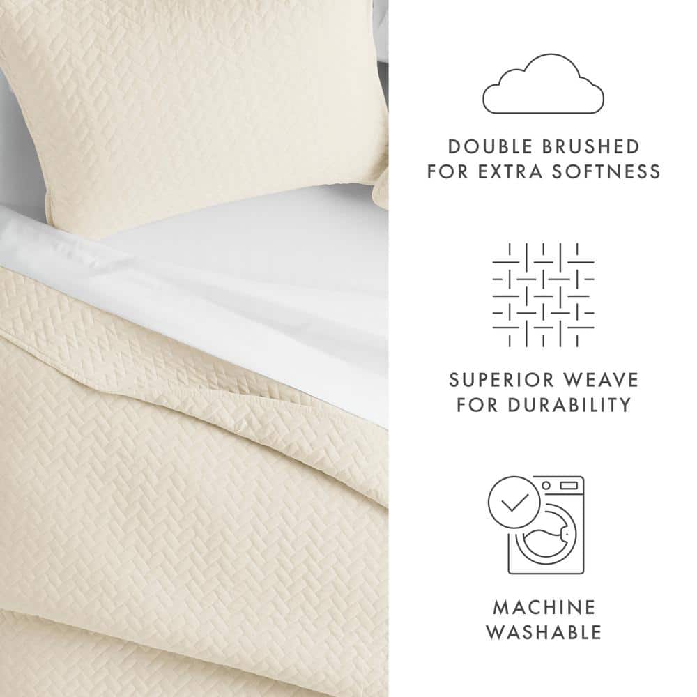 Ivory Full Microfiber Quilted Coverlet Set