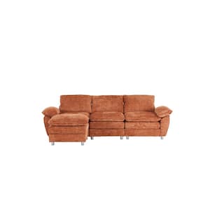 101.6 in Wide Pillow Top Arm Polyester L-Shaped Modern Upholstered Modular Sectional Sofa in Orange