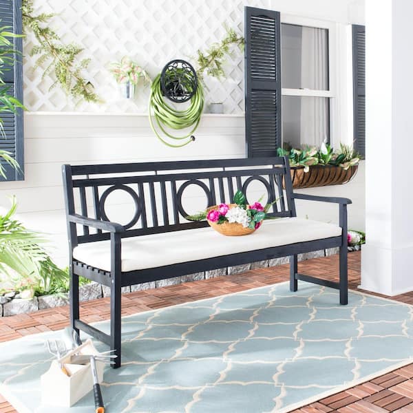 Montclair 60.6 in. 3-Person Dark Slate Gray Acacia Wood Outdoor Bench with Beige Cushion