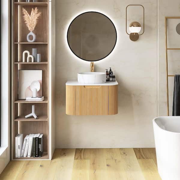 Yingze 24 in. Wall Mounted Single Sink Natural Bath Vanity with