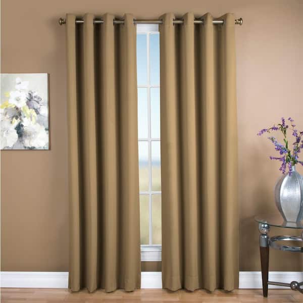 RICARDO Sand Polyester Solid 56 in. W x 96 in. L Grommet Blackout Curtain