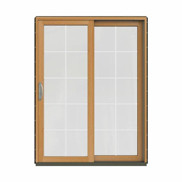 JELD-WEN 60 in. x 80 in. W-2500 Contemporary Bronze Clad Wood Right-Hand 10 Lite Sliding Patio Door w/Stained Interior