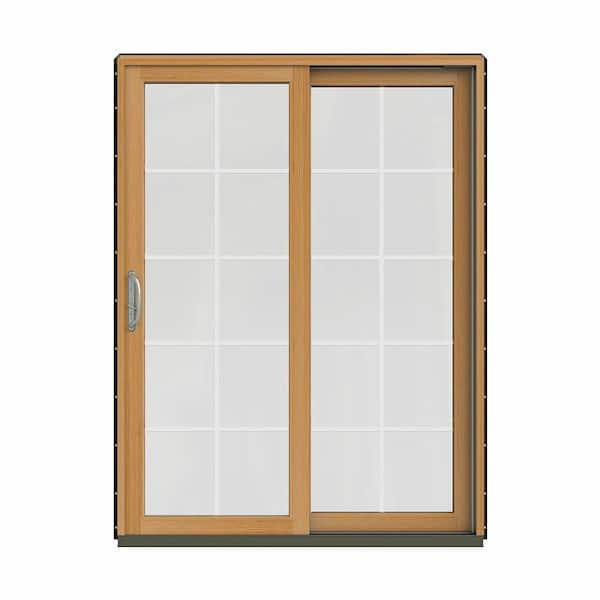 JELD-WEN 60 in. x 80 in. W-2500 Contemporary Bronze Clad Wood Right-Hand 10 Lite Sliding Patio Door w/Stained Interior