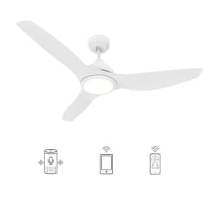Karter 52 in. Dimmable LED Indoor White Smart Ceiling Fan with Light and Remote, Works with Alexa and Google Home