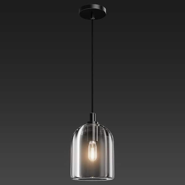 1-Light Black Pendant Light, Modern Indoor Pendant Light with Crystal Shade for Kitchen Island, Dining Room, Living Room