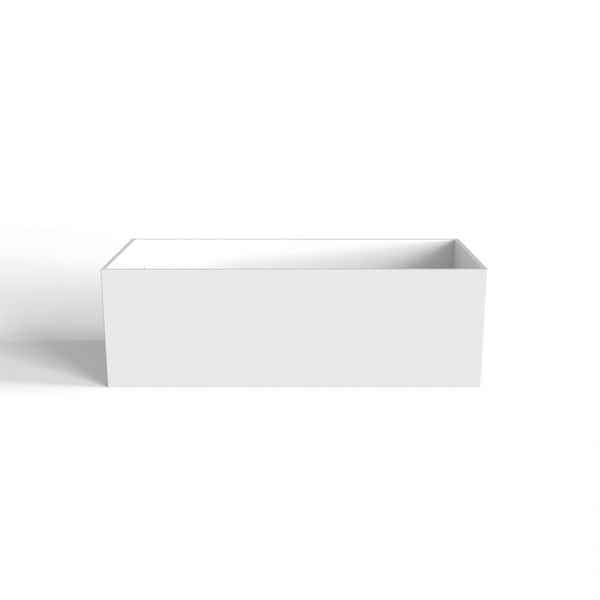 66.9 in. x 28.3 in. Solid Surface Freestanding Rectangular Soaking Bathtub with Left Drain in Matte White