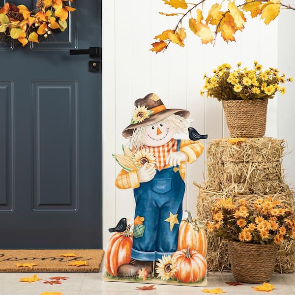 Glitzhome 30 in. H Fall Wooden Painted Scarecrow Porch Decor ...