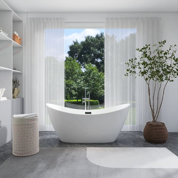 59 in. x 31 in. Soaking Bathtub with Center Drain in Glossy White