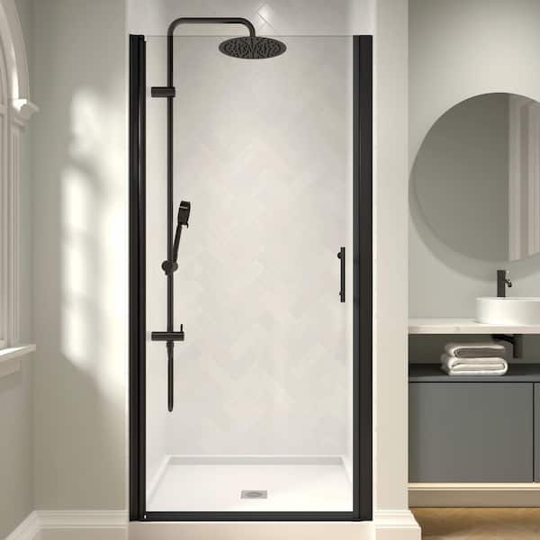 imperiol Modern 36 to 37-3/8 in. W x 72 in. H Pivot Frameless Shower Door in Matte Black Finish with 1/4 in. (6mm) Clear Glass