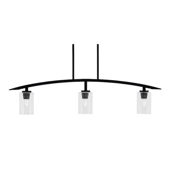 Unbranded Siena 41 in. 3-Light Matte Black Chandelier with 4 in. Clear Bubble Glass Shades No Bulbs Included