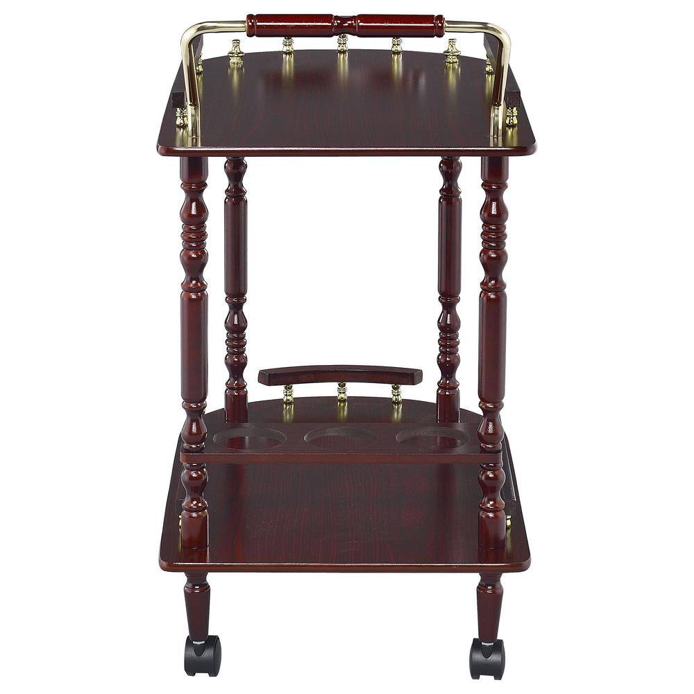 Elegant Merlot and Brass Round Serving Cart with Wine Storage