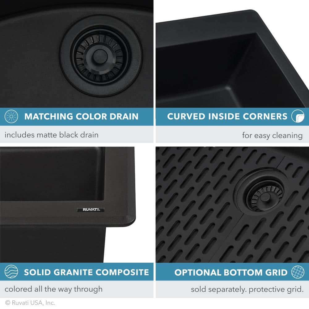 Midnight Black Granite Composite Drop-In Single Bowl Kitchen Sink