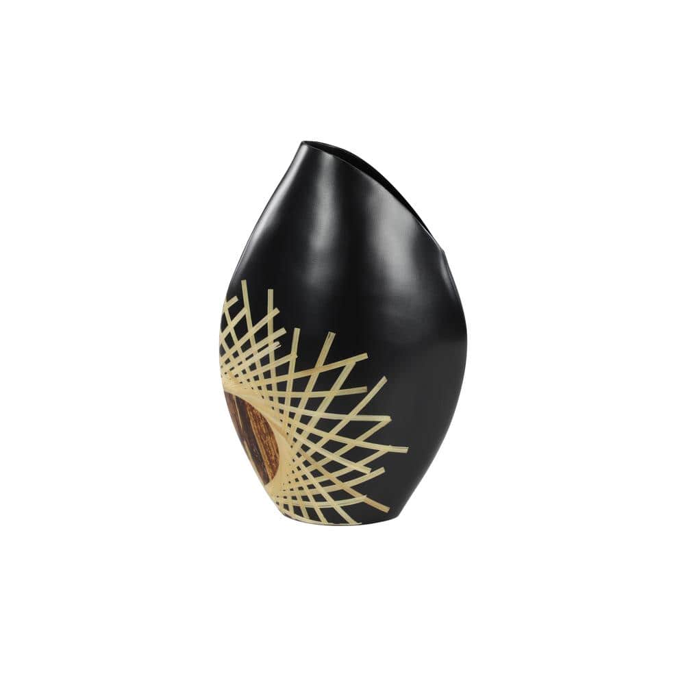 Asymmetrical Black Banana Wood & Bamboo Vase 11.5" x 18"