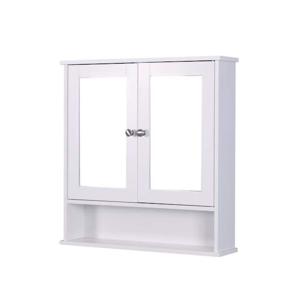 WELLFOR 22.05 in. W x 5.12 in. D x 22.8 in. H Bathroom Storage Wall Cabinet in White with 2 Mirror Doors and Adjustable Shelf