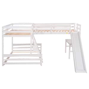 Dhea Twin over Full Bunk Bed and Attached Loft Bed with Desk and Slide, White