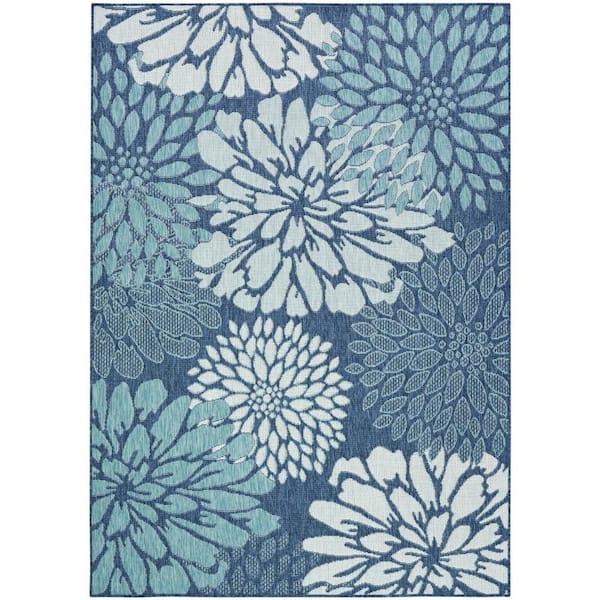 Nourison Garden Oasis Navy 5 ft. x 7 ft. Nature-inspired Contemporary Area Rug
