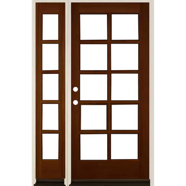 Krosswood Doors 50 in. x 80 in. French LH Full Lite Clear Glass Red Chestnut Stain Hemlock Prehung Front Door with LSL