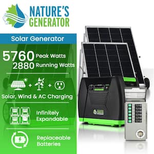 ELITE 3600-Watt/5760W Peak Push Button Start Solar Powered Portable Generator w/ Power Pod, Transfer Kit, 4 Solar Panels