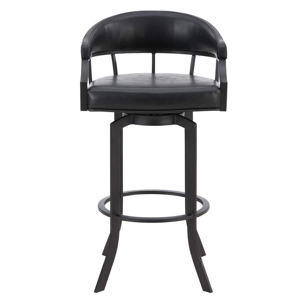 Black Faux Leather Swivel Bar Stool with Metal Frame