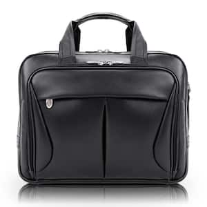 Pearson Top Grain Cowhide Black Leather 17 in. Expandable Double Compartment Laptop Briefcase