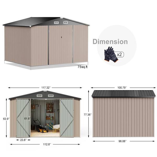 Sizzim 10 ft. W x 8 ft. D Metal Storage Shed With Base for Garden