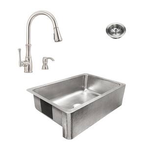 Percy All-in-One Brushed Stainless Steel 32 in. Single Bowl Farmhouse Apron Kitchen Sink with Pfister Faucet and Drain