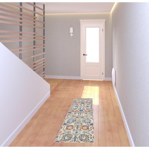 Cream 2 ft. x 6 ft. Floral Power Loom Runner Rug