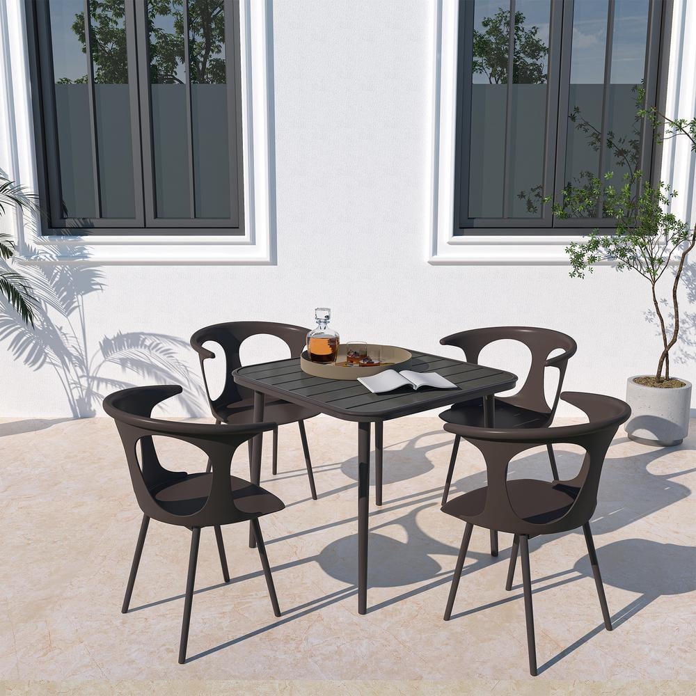 Matte Black 5-Piece Plastic Square 28 inch H Outdoor Dining Set Aluminum Ta