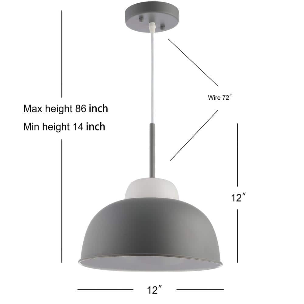Simon 12" Matte Gray Metal & White Glass LED Pendant Light