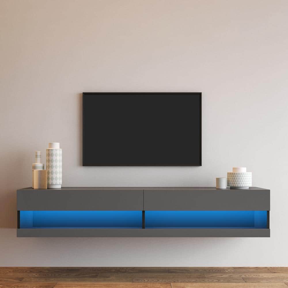 70.66 in. x 16.33 in. Black Wall Mounted Floating 80 in. TV Stand with 20-C