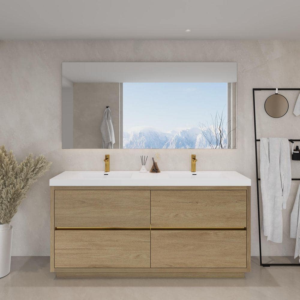 Aionor 72 in. W Double Sink Freestanding Bath Vanity in Natural
