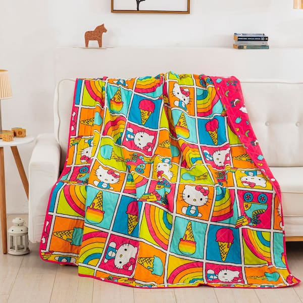 Hello Kitty Rainbow Red Twin Quilted Blanket 60 x 90 in.