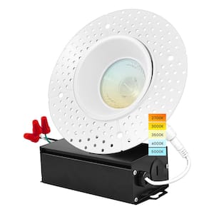 4 in. Trimless LED Recessed Light J-Box 5 Color Selectable 2700K-5000K Plaster Downlight 1000 Lumens Dimmable Wet Rated