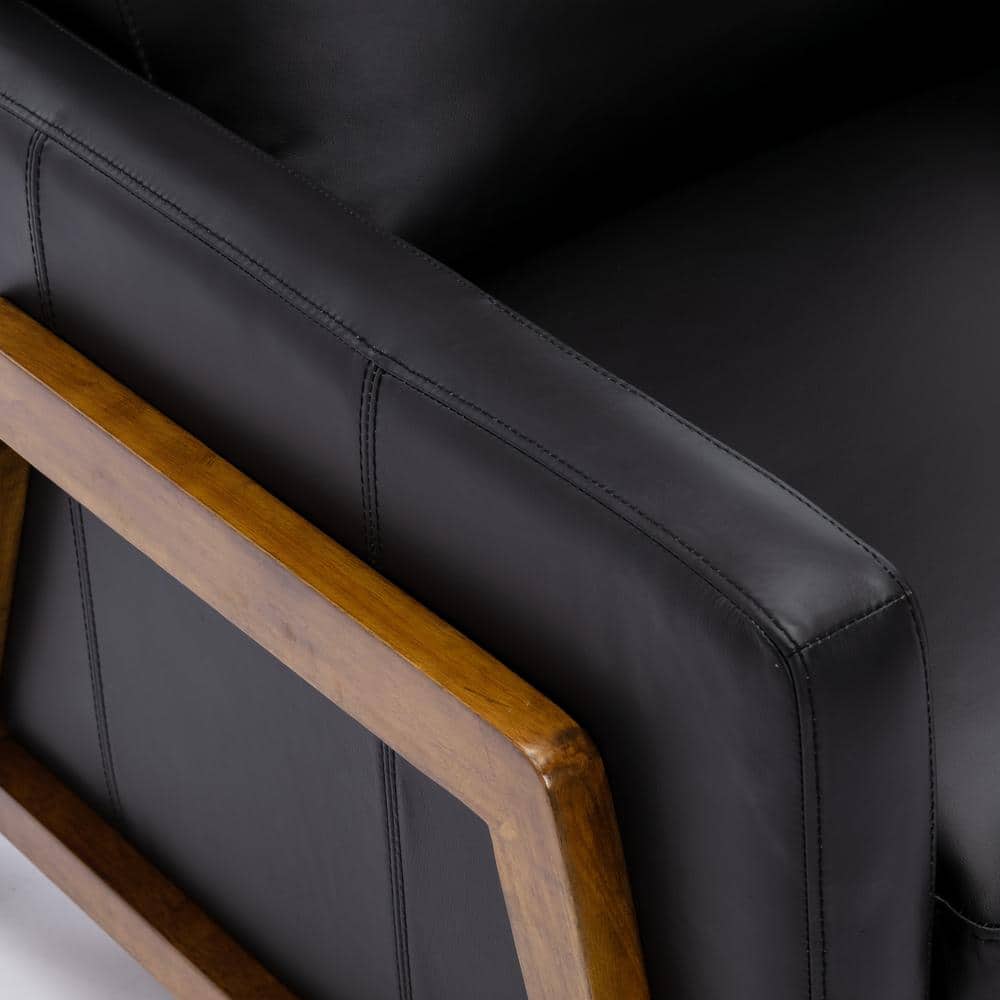 Reed Black Leather and Wood Push Back Recliner
