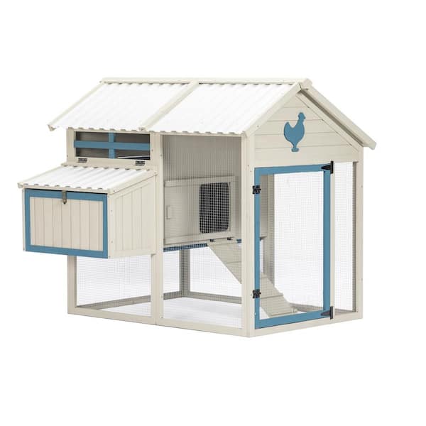 Foobrues Weatherproof Outdoor Chicken Coop with Waterproof PVC Roof, Outdoor Chicken Coop with Removable Bottom
