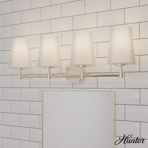 Nolita 30 in. 4-Light Brushed Nickel Vanity Light with Cased White Glass Shades