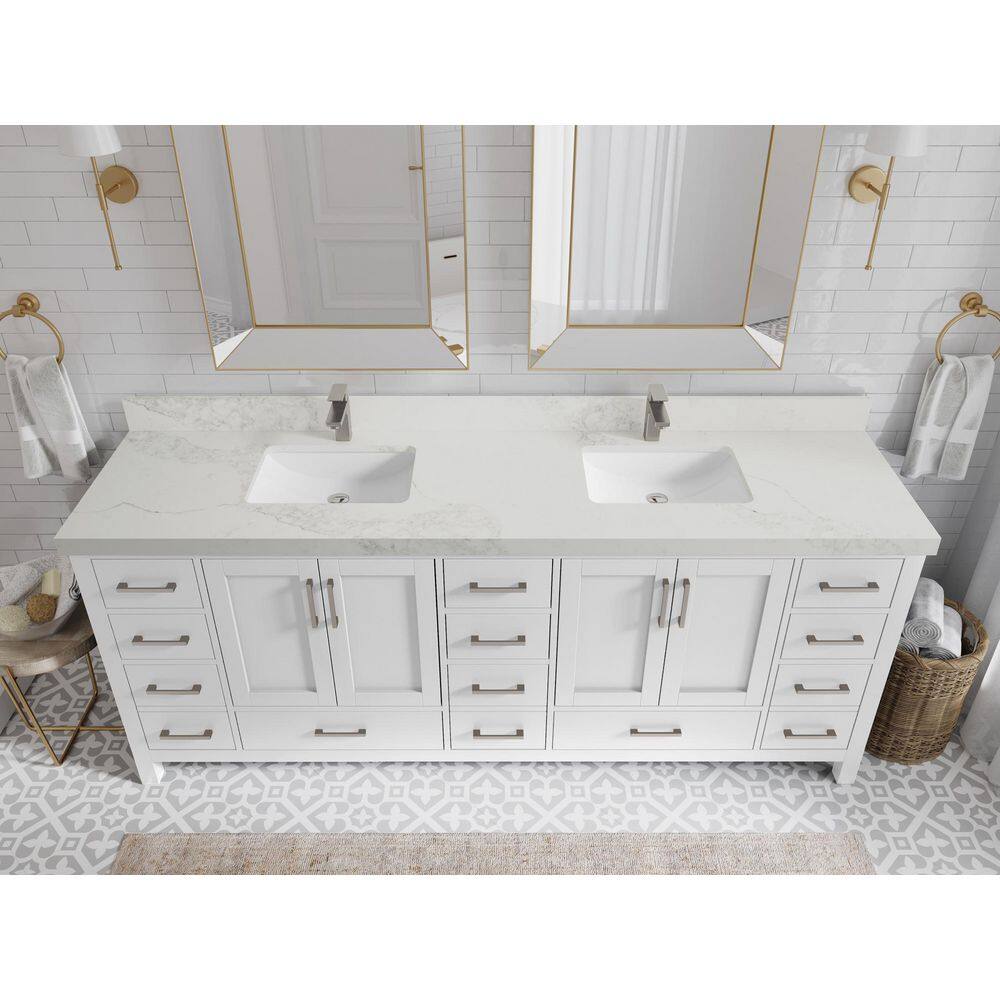 Malibu 84" White Double Bathroom Vanity with Quartz Top
