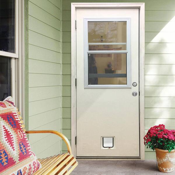 Steves Sons 36 In X 80 In Reliant Series Clear Vented Half Lite Rhos White Primed Fiberglass Prehung Front Door W Small Cat Door Fwtv 36smp 4orh The Home Depot