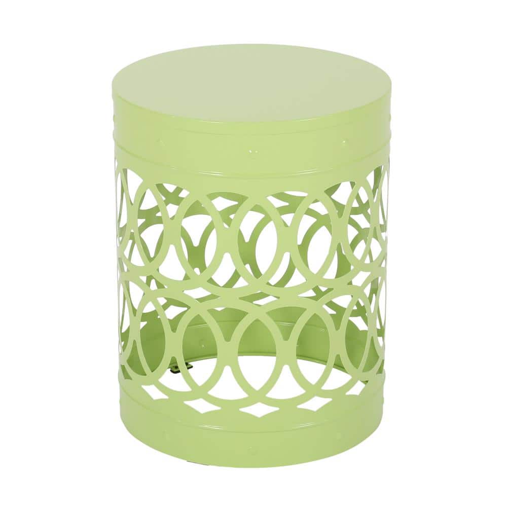 Green Round Iron Outdoor Side Table, End Table for Garden, Deck, Backyard