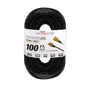 100' 12 Gauge Black Flat Extension Cord with Lighted End 