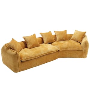 126 in. Straight Arm Chenille Curved Modular Large Sectional Sofa Oversized Couch Sofa with Pillows in Mustard Yellow