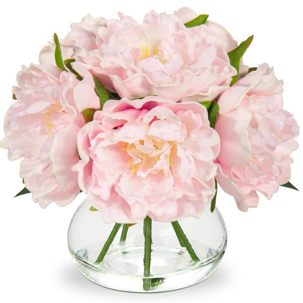 8.7 in. Peony Pink Indoor Artificial Peony in Glass Vase LX0755 - The ...