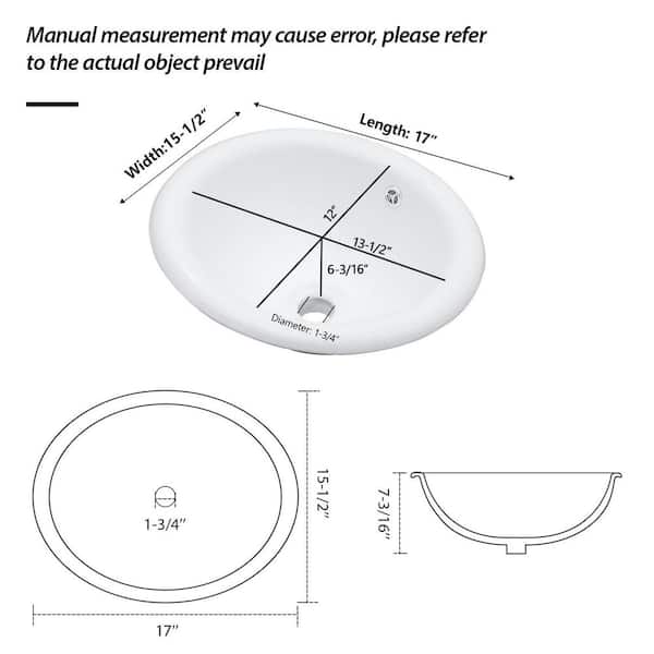 17 in. x 15.5 in. Semi-Recessed Ceramic Bathroom Sink in White, Countertop Vessel Design