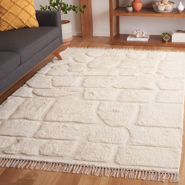 Kenya 8 ft. x 10 ft. Ivory High-Low Fringe Solid Area Rug