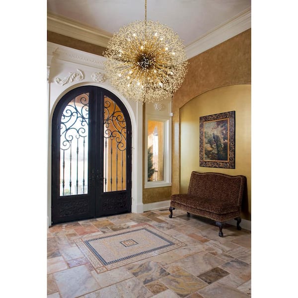 Calzada 59.1 in. 30-Light Gold Decor Dandelion Firework Chandelier with Bulbs